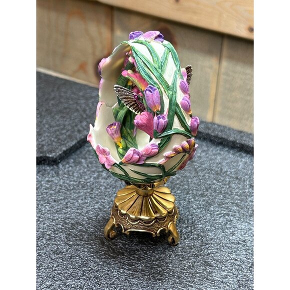Franklin Mint Faberge Egg Jewels In The Garden Hummingbird Figurine Gold Stand - Picture 4 of 11